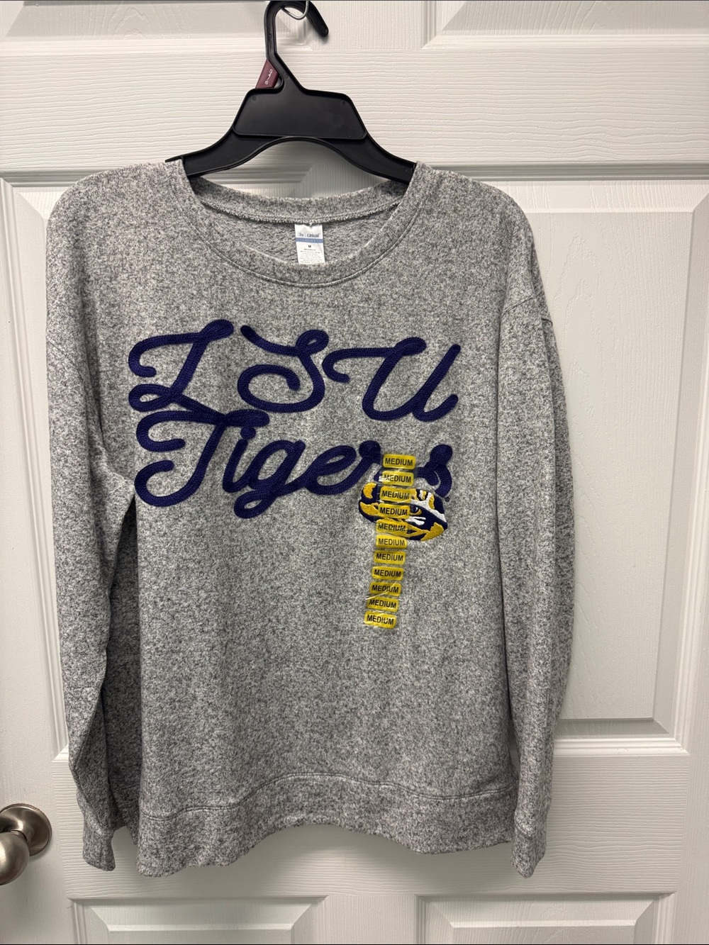LSU Tigers Gray Crewneck Sweatshirt with purple Script